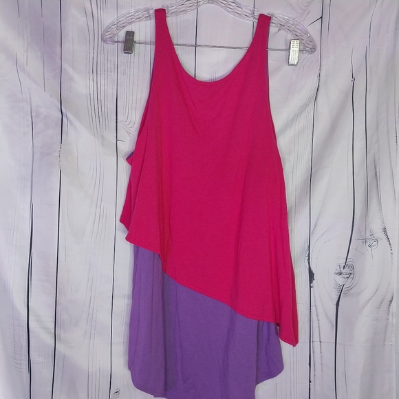 Faded Glory Women's Pink and Purple Asymmetrical Layerd 80's Style Top - Picture 5 of 7